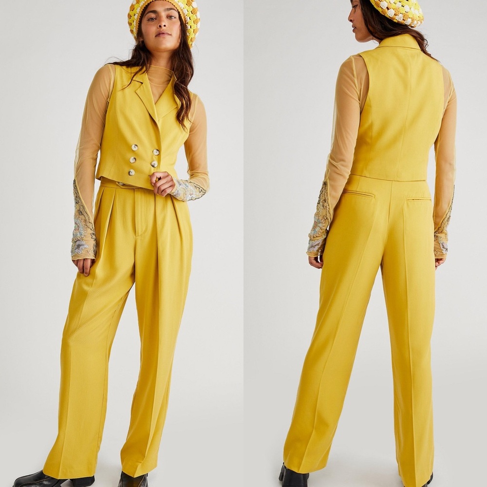 NWT Free People Gabbie Vest Suit Set 4 Trouser Pleat Double Breasted Wide Leg - Picture 1 of 16